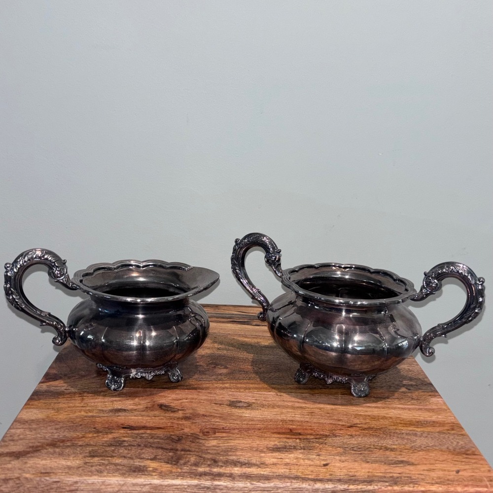 Victorian Plate EPBM 377 Silver‎ Creamer and Sugar Bowl Set Vintage Ornate